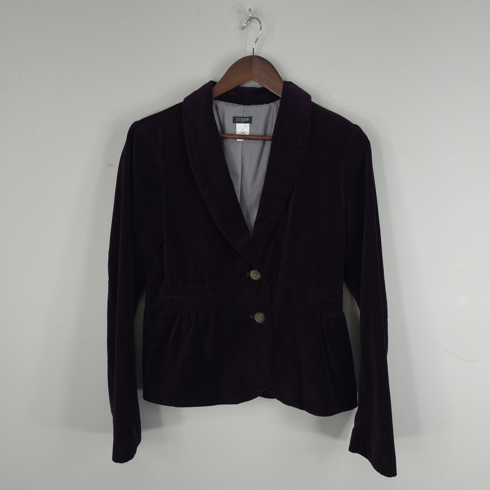 J Crew Blazer Womens 6 Purple Velvet Peplum Jacket Single Breasted Lined
